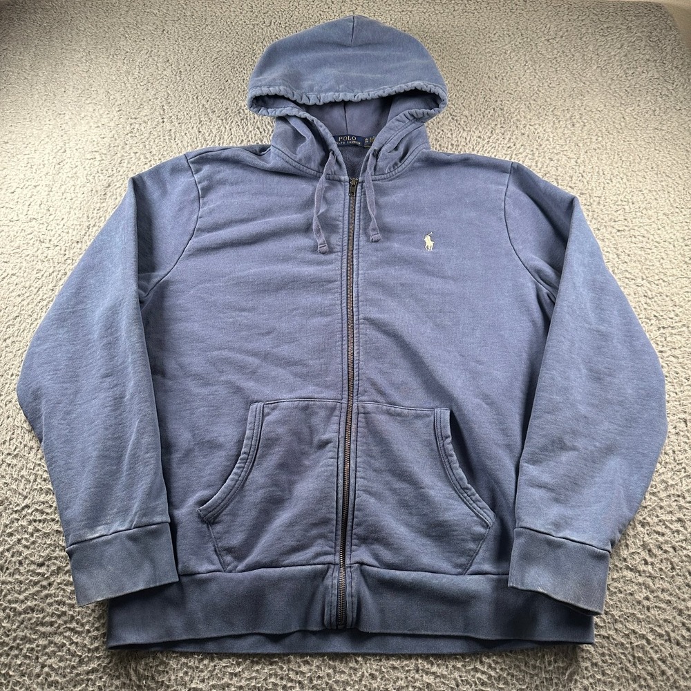 Vintage Polo Ralph Lauren Full Zip‎ Hoodie Men's XL Blue Heavyweight